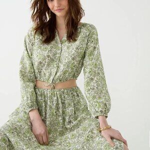NWT J.Crew Long Sleeve Tossed Floral Linen Cropped Top and Linen Skirt Set 8/L